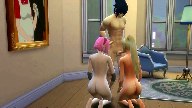 Sakura & Ino Get Fucked Hard By Sasuke in Steamy Naruto Hentai Anal Scene