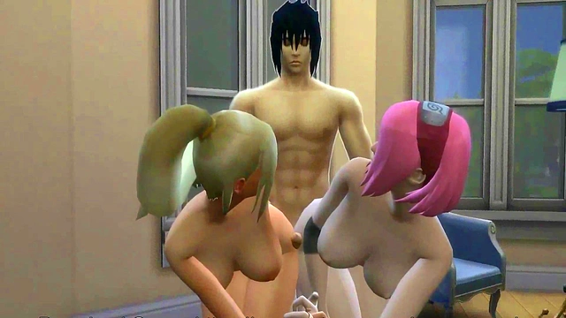 Sakura & Ino Get Fucked Hard By Sasuke in Steamy Naruto Hentai Anal Scene