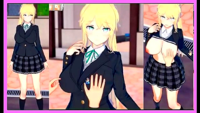 Cute Blonde Margaret Chan Rubs Huge Tits for 3D Hentai BJ & Handjob Bliss