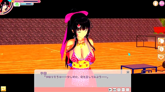 Big-Breasted Shrine Swordfighter Kai Rubs Tits & Gives Blowjob Handjob Feast