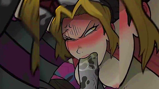 Busty Anime Babe Gives Handjob Behind Counter for Giant-Cock Cumsplat Delight