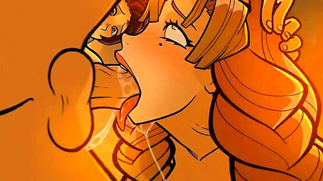 Busty Anime Babe Gives Handjob Behind Counter for Giant-Cock Cumsplat Delight