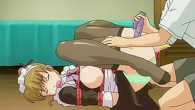 Maid in Heaven 2 - Tied up hentai maid gets vibrator in pussy and banana in ass