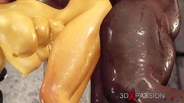 Cuffed sexy blonde with many boobs gets fucked rough by a black cock