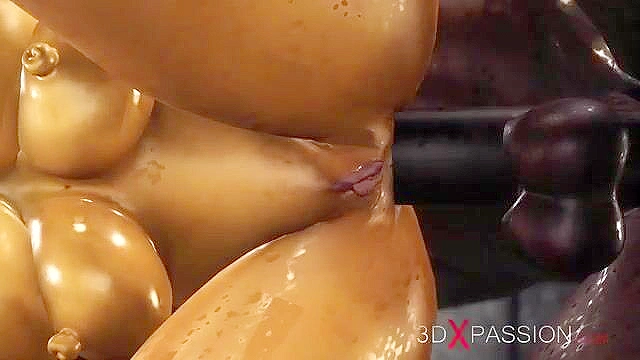 Cuffed sexy blonde with many boobs gets fucked rough by a black cock