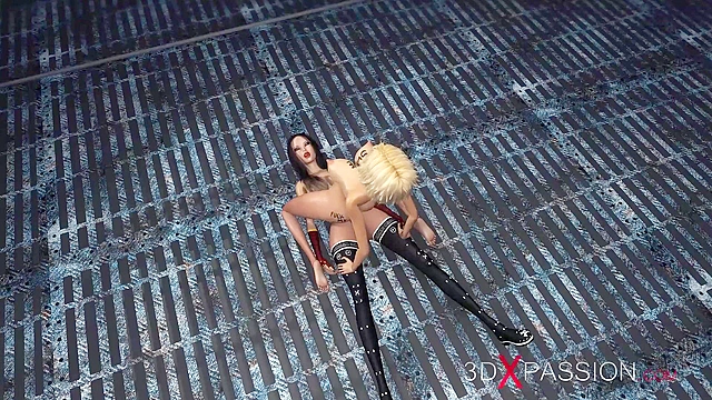 A horny teen blonde tranny slave get fucked by 3d hot brunette shemale