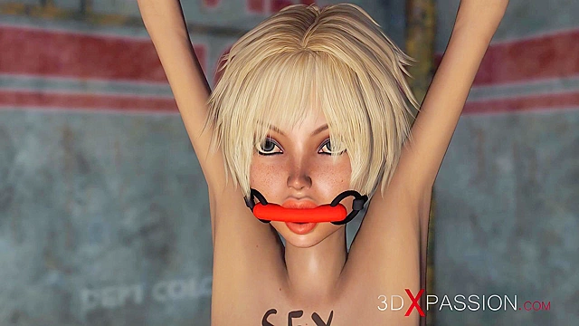 A horny teen blonde tranny slave get fucked by 3d hot brunette shemale