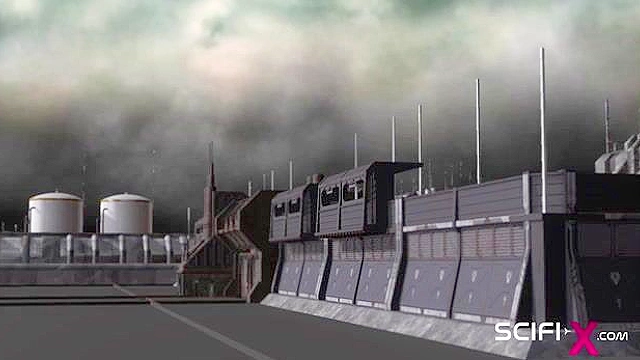 Futa sex robot pounds her dick into a bald human