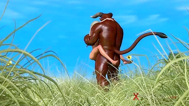 Sweet futa schoolgirl fucked hard by minotaur outdoors