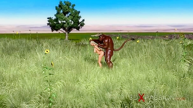 Sweet futa schoolgirl fucked hard by minotaur outdoors