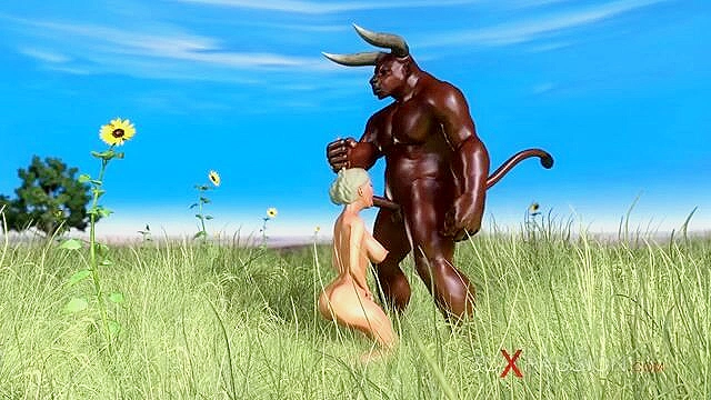 Sweet futa schoolgirl fucked hard by minotaur outdoors