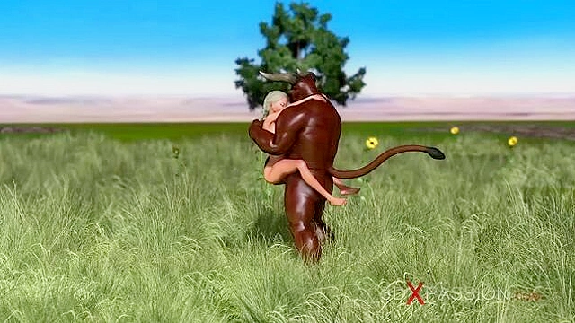 Sweet futa schoolgirl fucked hard by minotaur outdoors