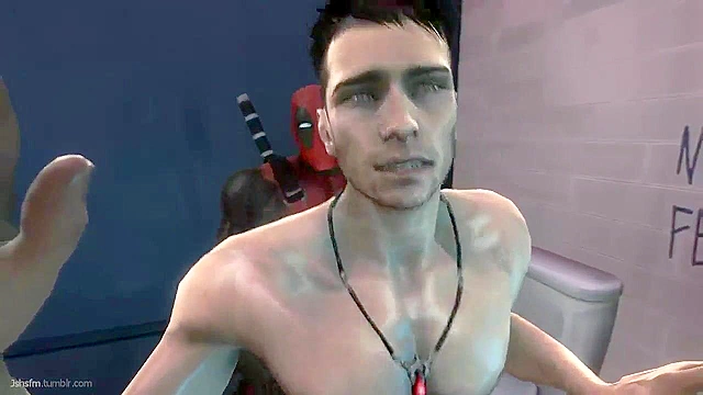 Deadpool ass fucks a gay man in the bathroom