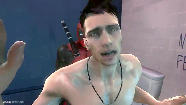 Deadpool ass fucks a gay man in the bathroom