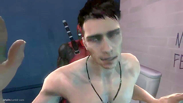 Deadpool ass fucks a gay man in the bathroom