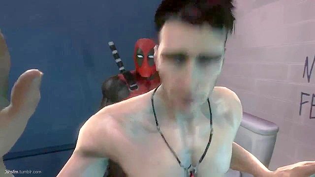 Deadpool ass fucks a gay man in the bathroom