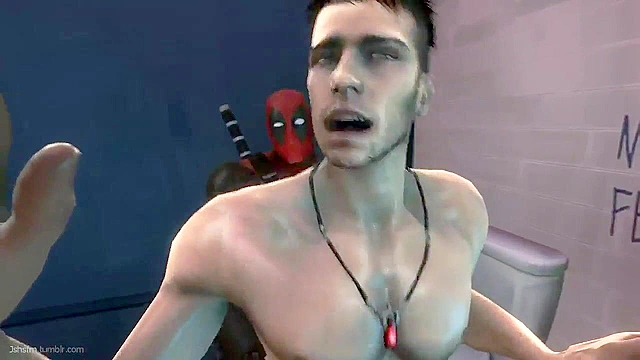 Deadpool ass fucks a gay man in the bathroom