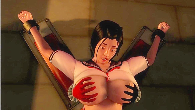 Teen futa babe in schoolgirl uniform is tied up and fucked by handjob ghost