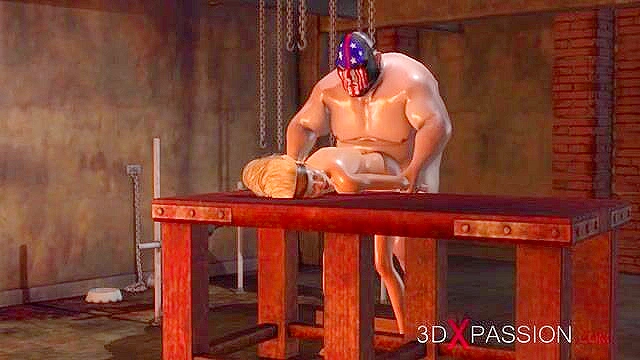 Young blonde gets fucked by a fat maniac in dirty bondage basement