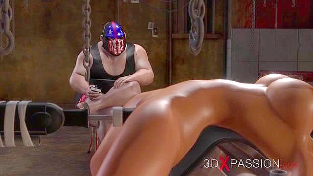 Young blonde gets fucked by a fat maniac in dirty bondage basement