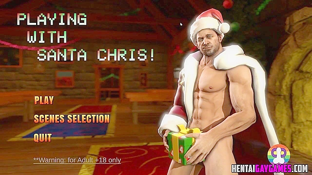 Muscular gay Santa Claus is vibrated and then ass fucked
