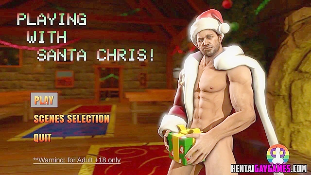 Muscular gay Santa Claus is vibrated and then ass fucked