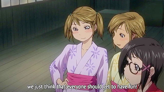 Tayu 4 - Horny anime schoolgirls lesbian scissor while watching teens fuck