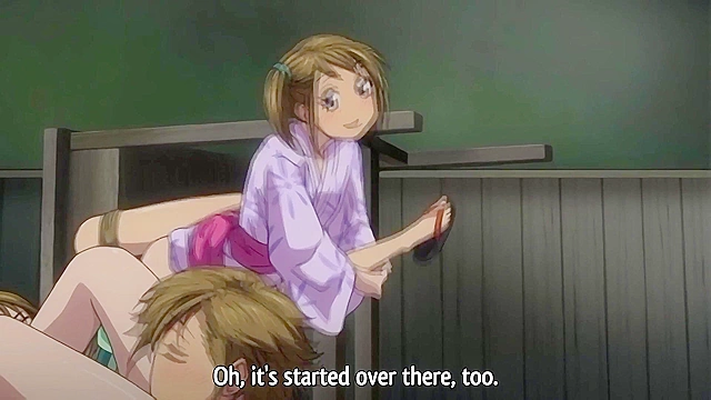 Tayu 4 - Horny anime schoolgirls lesbian scissor while watching teens fuck