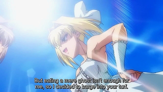 Futanari ghost demon fucks a busty sensei while perverts watch