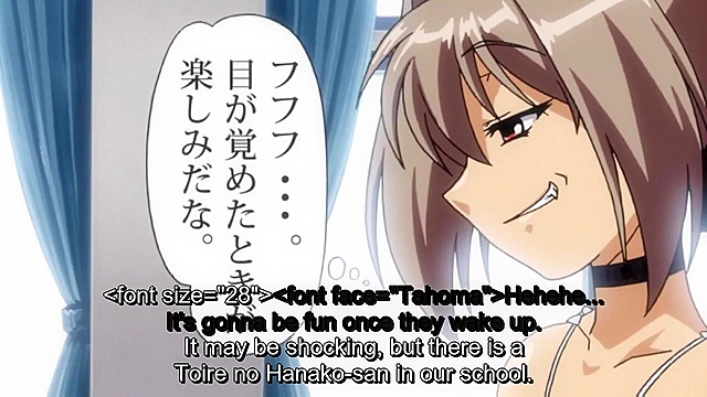 Futanari ghost demon fucks a busty sensei while perverts watch