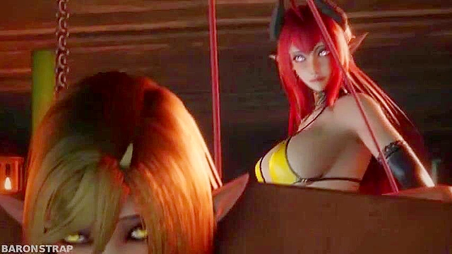 Succubus dominates an Elf making her lick her demon pussy