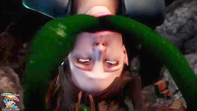 Babe from Resident Evil is fucked up by giant tentacles in her holes