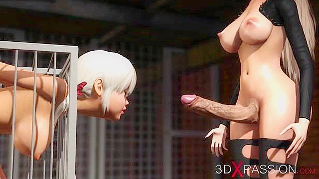 Hot active shemale fucks hard a sexy cuffed young blonde in cage