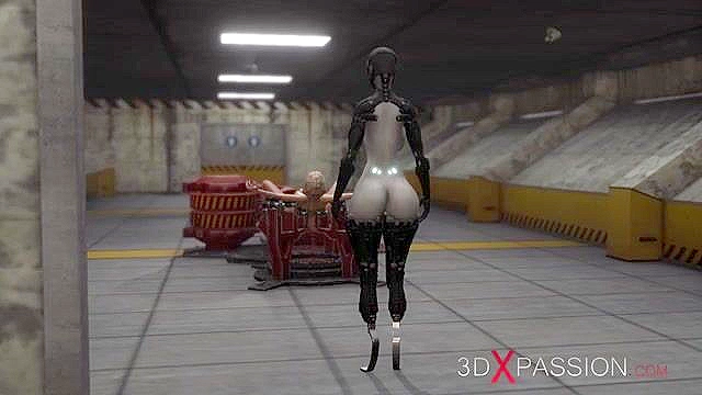 Sci-Fi female android fucks a girl in her mouth hole