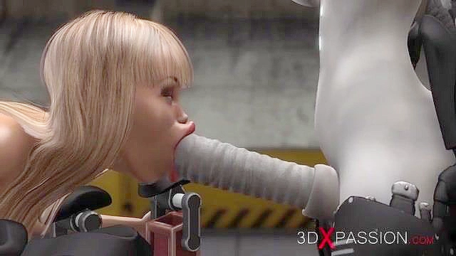 Sci-Fi female android fucks a girl in her mouth hole