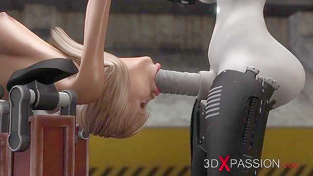 Sci-Fi female android fucks a girl in her mouth hole