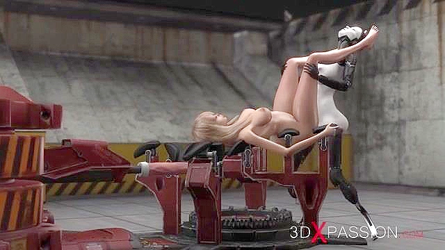 Sci-Fi female android fucks a girl in her mouth hole