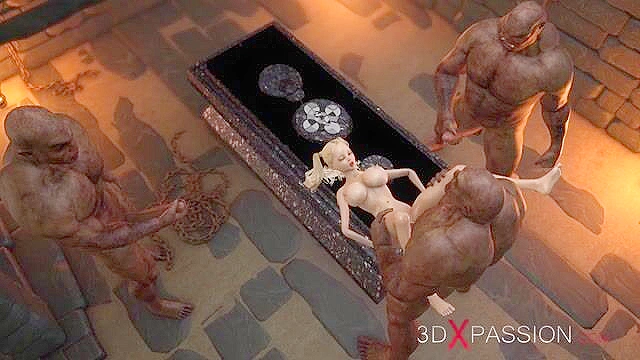 Sweet teenage girl gets gangbanged by orcs in the dark dungeon