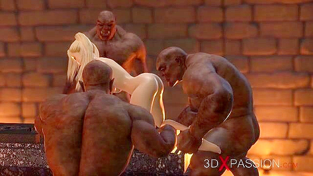 Sweet teenage girl gets gangbanged by orcs in the dark dungeon