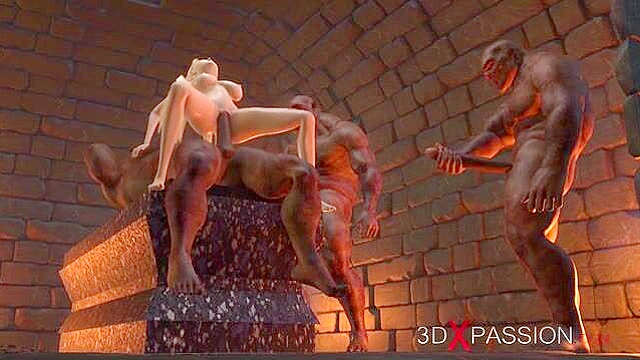 Sweet teenage girl gets gangbanged by orcs in the dark dungeon