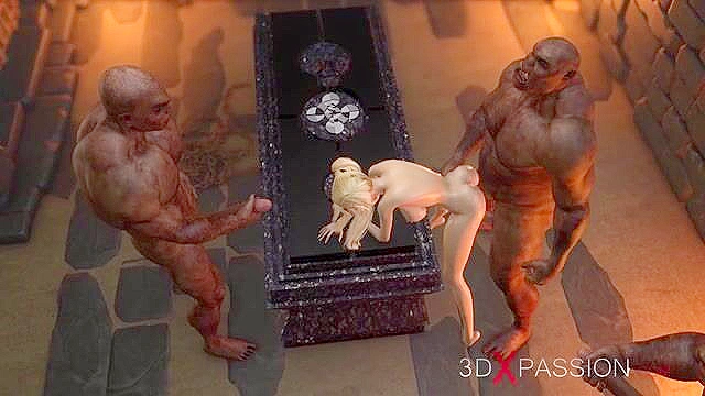 Sweet teenage girl gets gangbanged by orcs in the dark dungeon