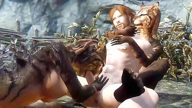 Panther woman from skyrim enjoys pussy licking outdoors and a fuck