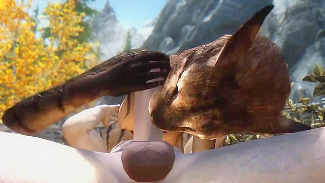 Panther woman from skyrim enjoys pussy licking outdoors and a fuck