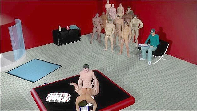 Queuing for the casting - 3D gay porn - Older gay club boss interviews people with anal