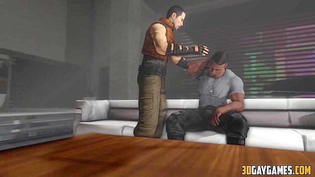 3D muscular gay guys fucking in hot interracial threesome