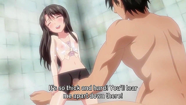 Little Landlady 2 - Petite anime girl fucks muscular big guy in shower sex