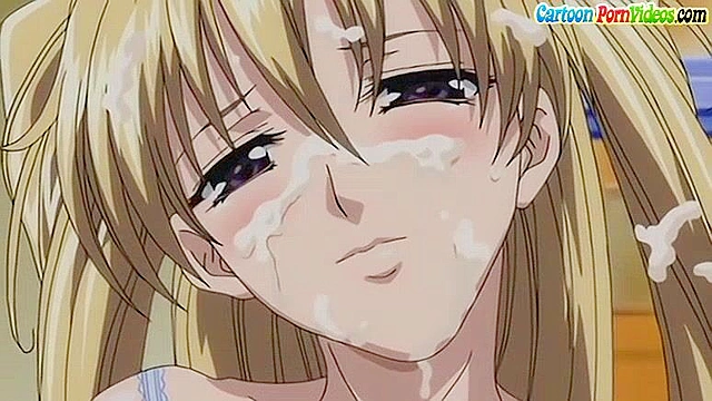 Hentai schoolgirl puts her panties on guys head while she gives a public blowjob