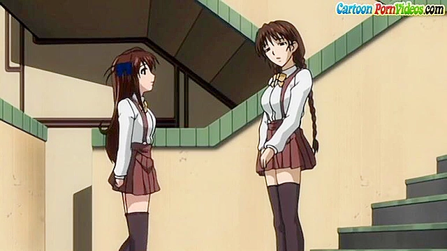 Hentai schoolgirl puts her panties on guys head while she gives a public blowjob