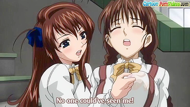 Hentai schoolgirl puts her panties on guys head while she gives a public blowjob