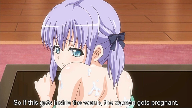 Petite teen virgin with bald pussy slides down on a hard hentai cock